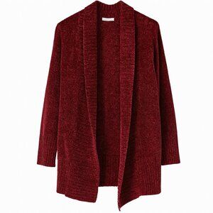 Seven7 Women’s Chenille Open Front Cardigan Sweater Burgundy Red M